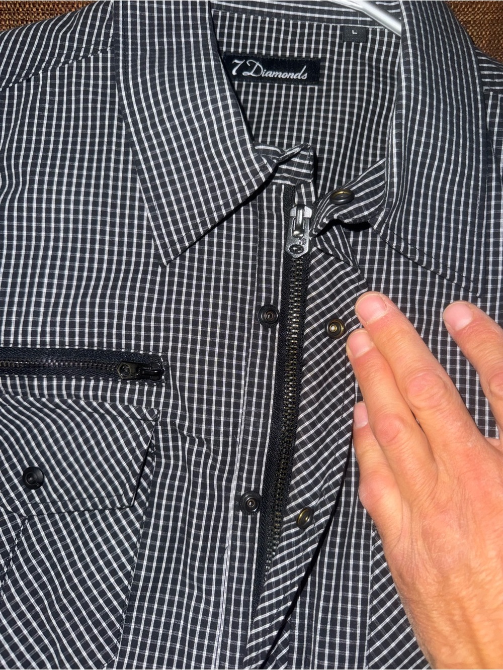 7 Diamonds  Large
Black & White Check Zip-Front and snap Shirt